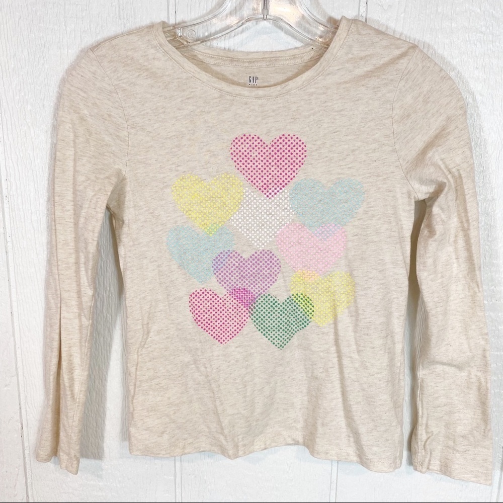 Girls Gap Heart Graphic Long Sleeve Tee Shirt